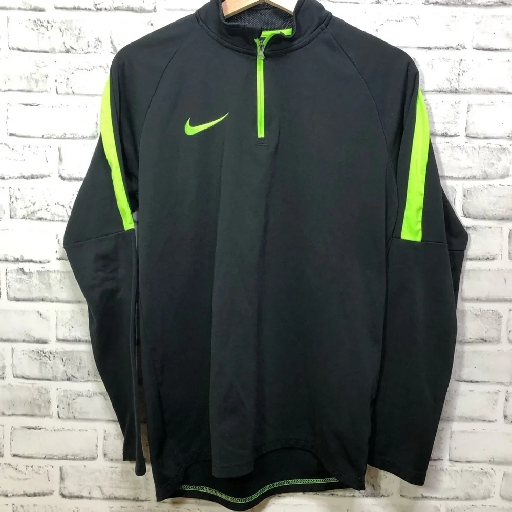 Nike Men's Black and Neon Green Quarter Zip Performance Jacket
